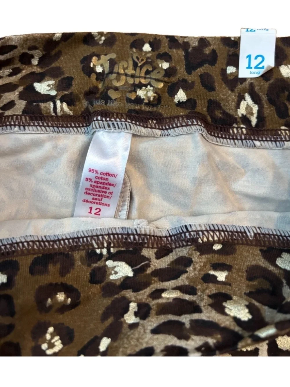 New Justice Girls Leopard Print Stretch Leggings - Size 12